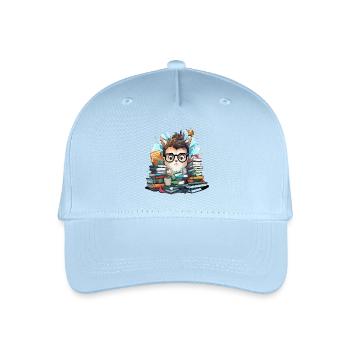 Stack of books cat with glasses - Organic Kids’ Baseball Cap - light blue - Front