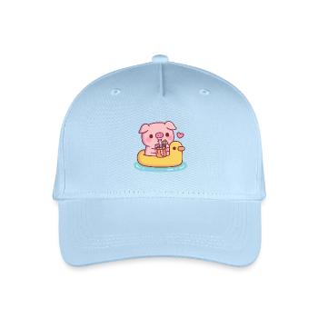 Cute Pig Drinking Orange Juice On Duck Pool Float - Organic Kids’ Baseball Cap - light blue - Front