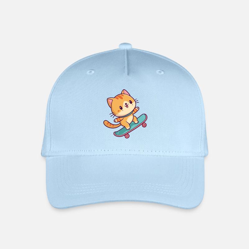 Buntes Skateboard-Kätzchen - Kinder Bio Basecap - Hellblau