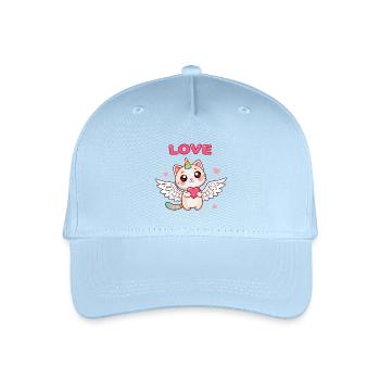 Chat Licorne ailé et cœur enchanté - Casquette de baseball bio Enfant - bleu clair - Devant