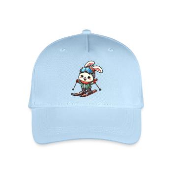 Schneehase Skiurlaub Skifahrer Kaninchen Design - Kinder Bio Basecap - Hellblau - Vorne
