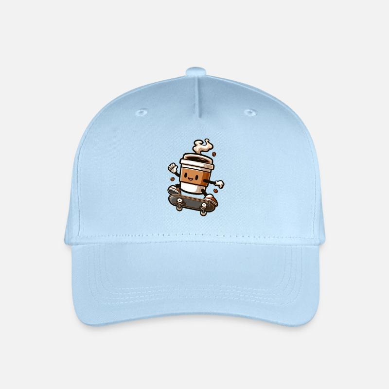 Kaffeebecher Auf Skateboard Grafik - Kinder Bio Basecap - Hellblau