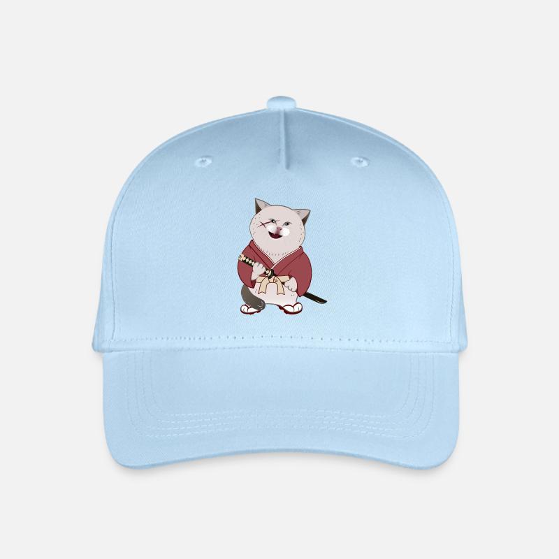 Süße mollige Samurai-Katze mit Katana - Kinder Bio Basecap - Hellblau