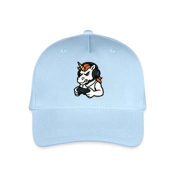 Wildes Einhorn-Gamer-Maskottchen mit Headset - Kinder Bio Basecap - Hellblau - Vorne