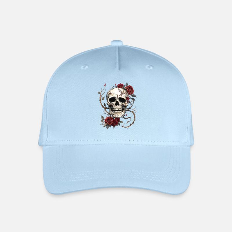 Vintage Totenkopf & rote Rosen Gothic Totenkopf - Kinder Bio Basecap - Hellblau