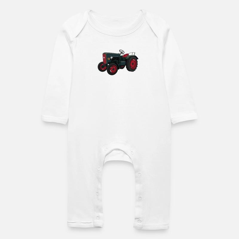 Grüner Retro Schlepper Illustration - Baby Bio Strampler - Weiß