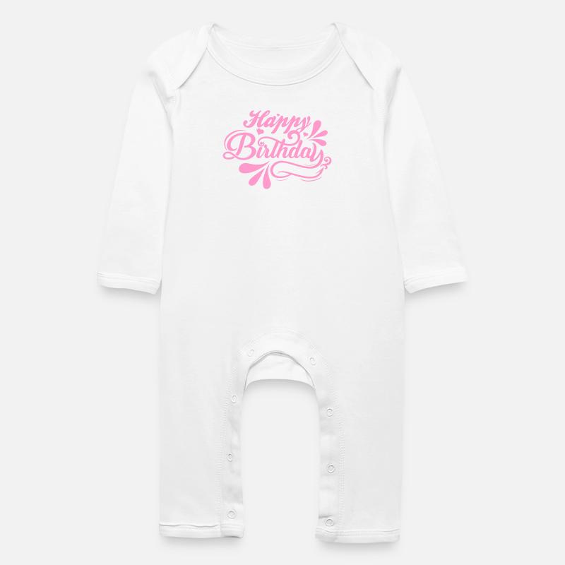 Birthday Bliss in Pink Script - Baby Organic Romper - white