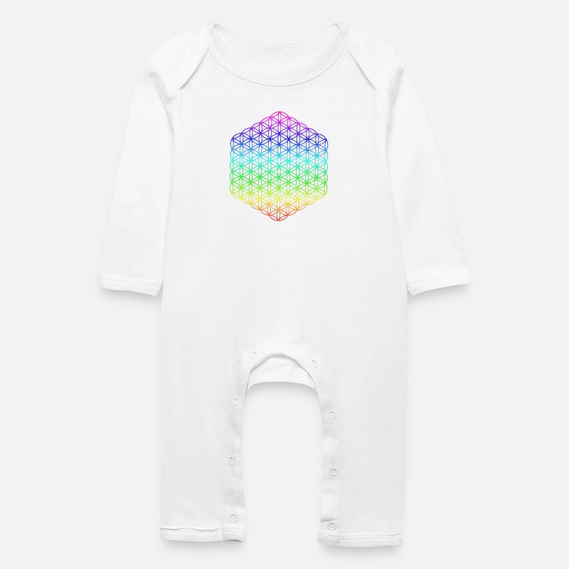 Blume des Lebens - 5. Dimension - Mandala - Baby Bio Strampler - Weiß