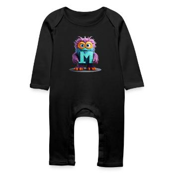 Multicolored Monster with Letter M - Baby Organic Romper - black - Front
