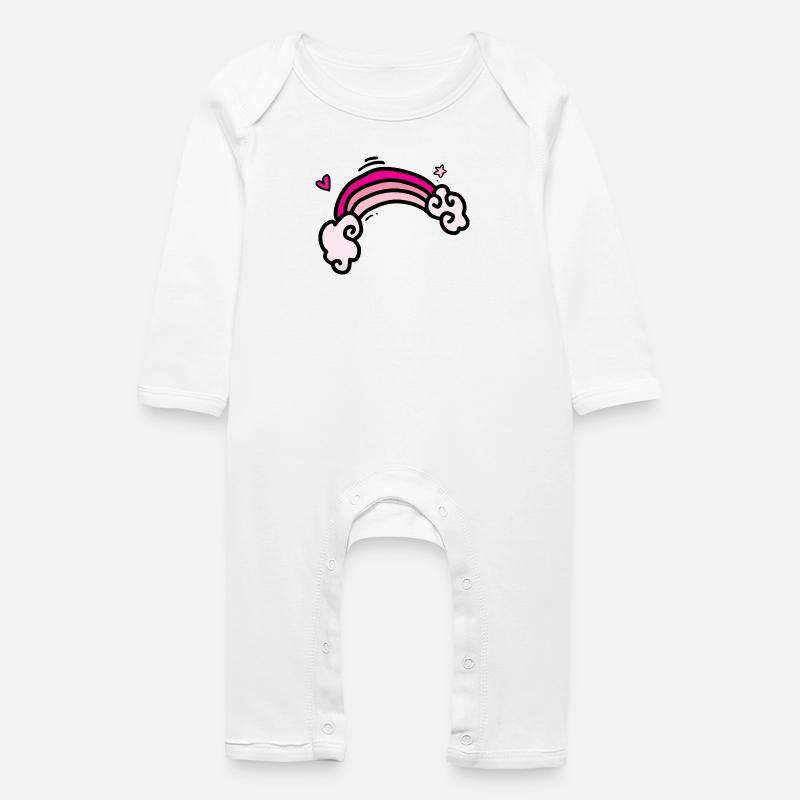 Pastellrosa Regenbogenwolken - Baby Bio Strampler - Weiß