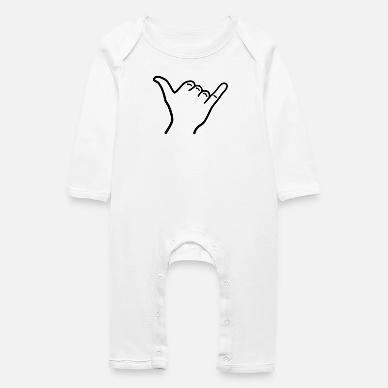 Shaka Hand Icon Outline Surfing Hawaii Greeting - Baby Organic Romper - white