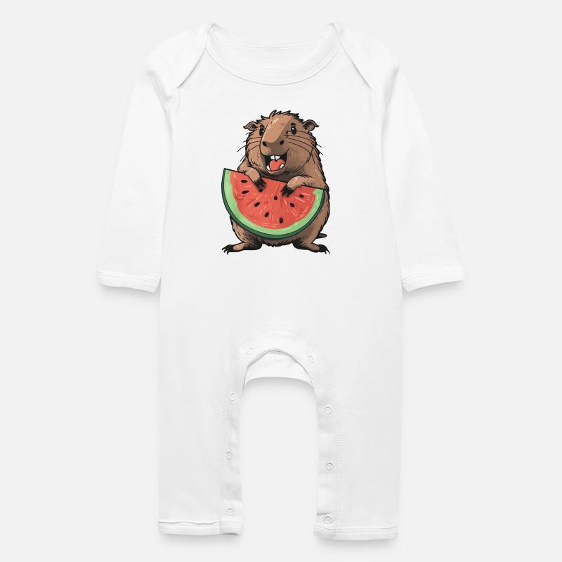 Capybara mangeant de la pastèque - Grenouillère bio Bébé - blanc