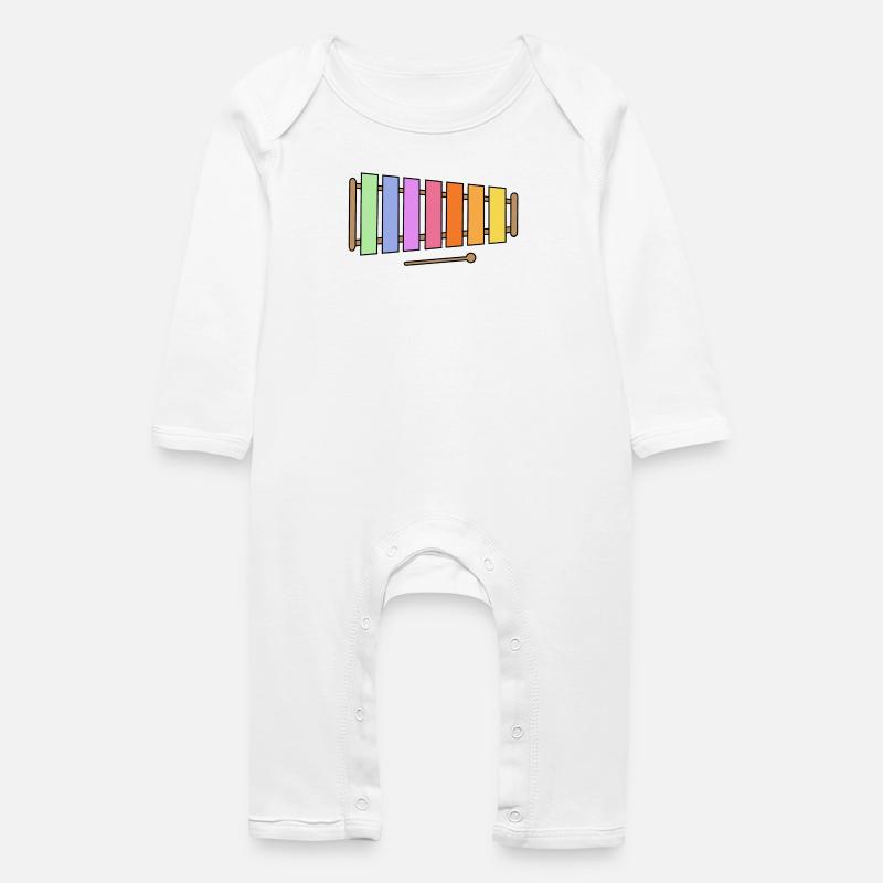 Xylophon, bunte Grafik - Baby Bio Strampler - Weiß