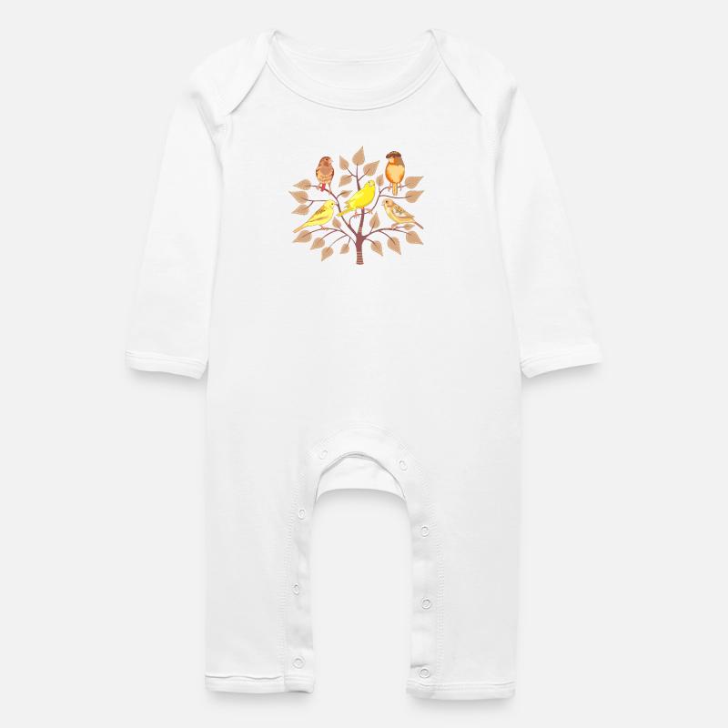 Arbre aux oiseaux colorés et variés - Grenouillère bio Bébé - blanc