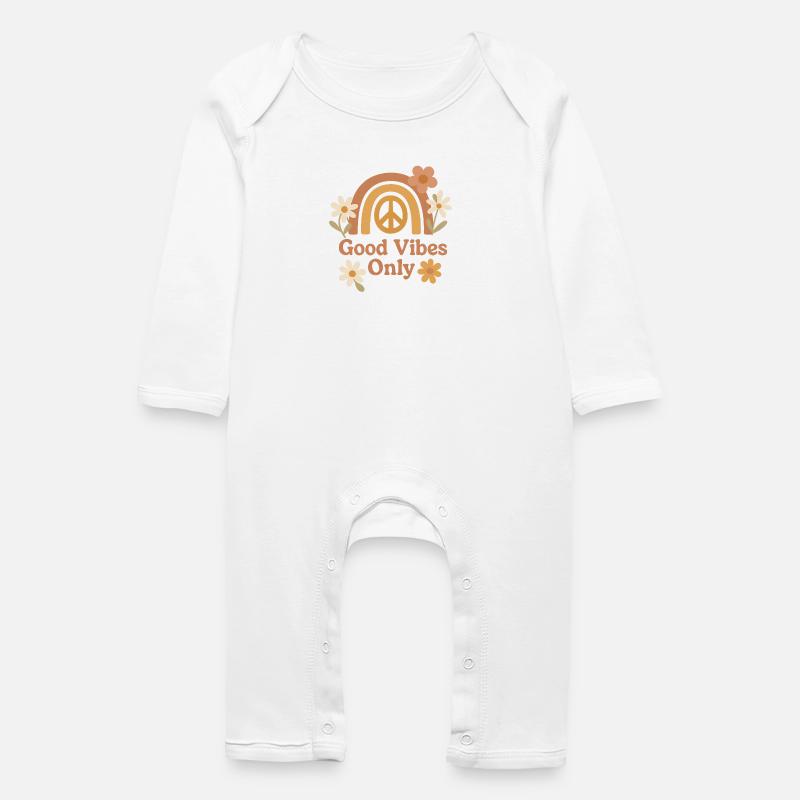 Boho Retro Blumen Design - Baby Bio Strampler - Weiß