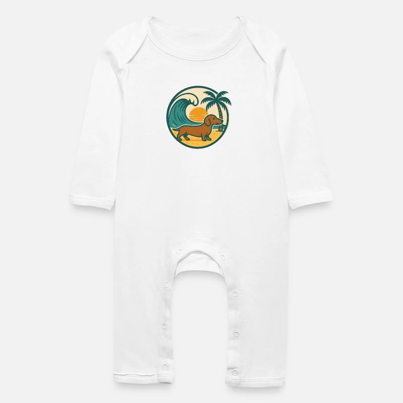 Coucher de soleil sur la plage du teckel - Grenouillère bio Bébé - blanc