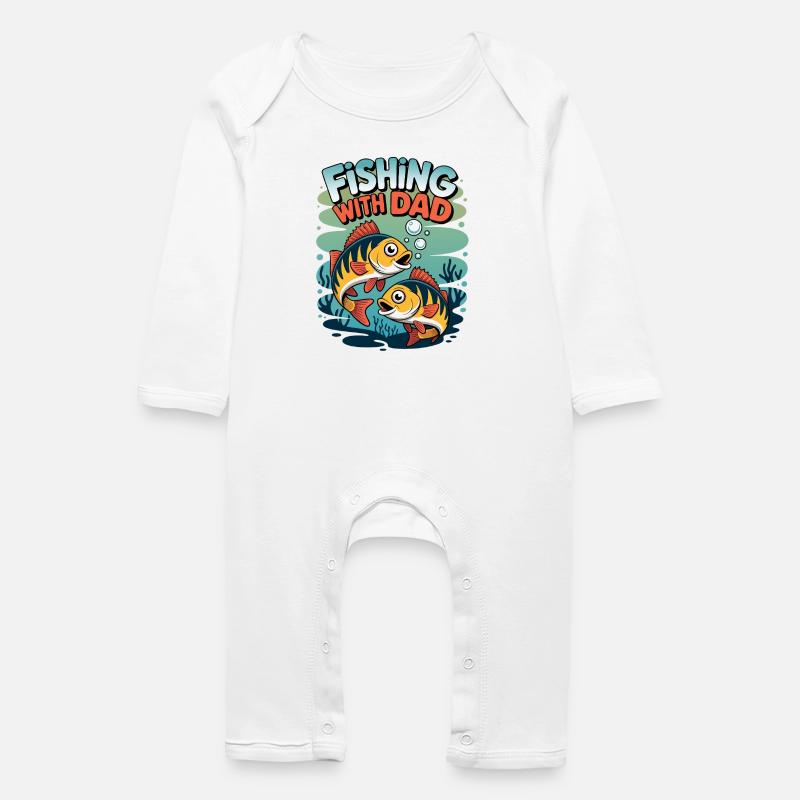 Pêcher avec papa - Grenouillère bio Bébé - blanc