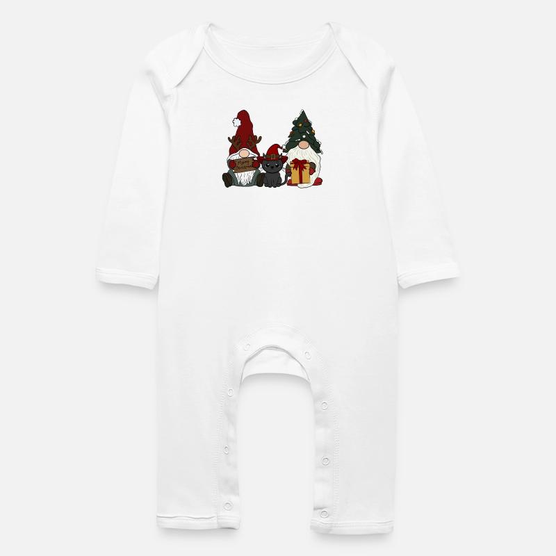 Gnome avec chat - Grenouillère bio Bébé - blanc