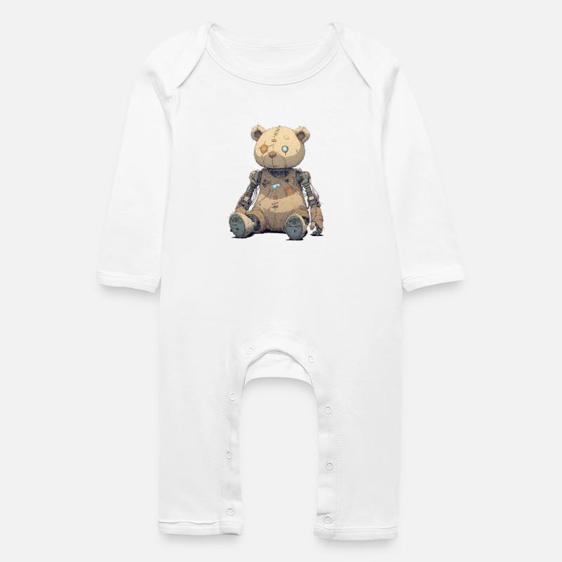 Ours en peluche réparé dans Rusty Robot - Grenouillère bio Bébé - blanc