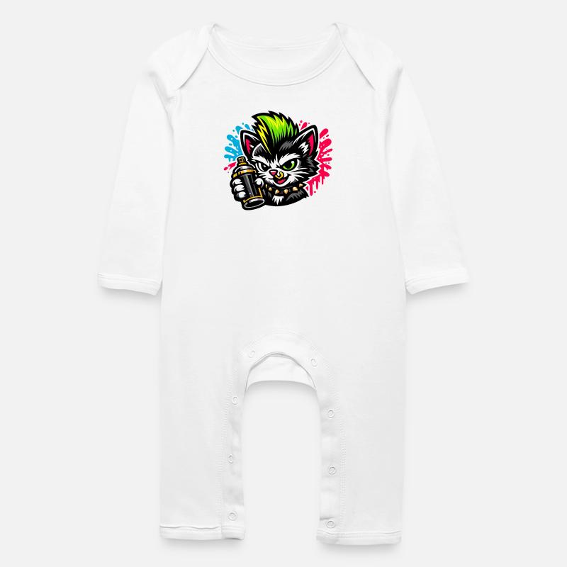 Graffiti Cat Spray Dot - Baby Organic Romper - white
