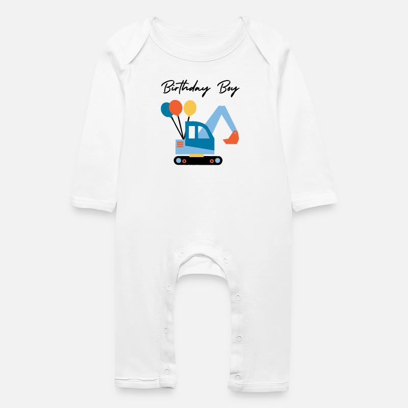Baggerträume im Ballonhimmel - Baby Bio Strampler - Weiß