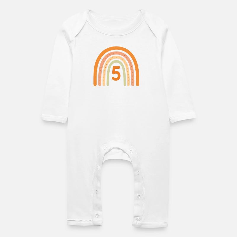 5th Birthday Rainbow - Baby Organic Romper - white