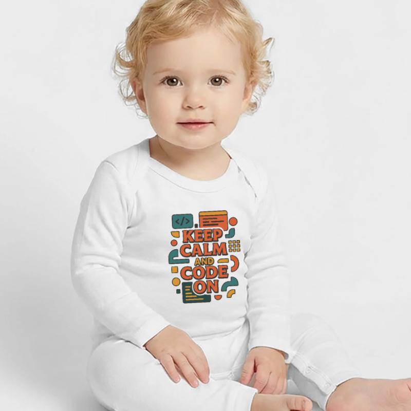 Keep Calm and Code On – Funny Coder Shirt Baby Organic Romper