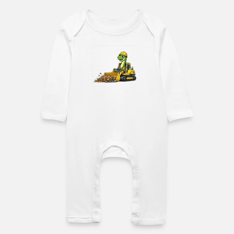 Dino Construction Worker Bulldozer - Baby Organic Romper - white