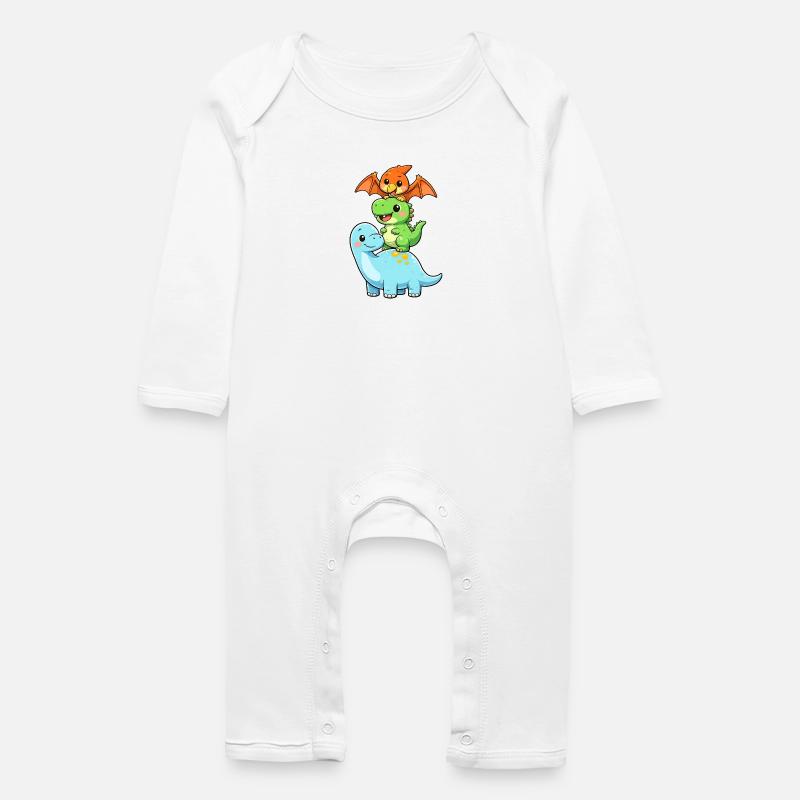 Brontosaurus T-Rex Pterodactyl - Baby Organic Romper - white