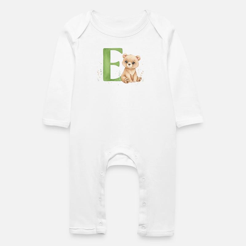 E avec Teddy : Lettre E ludique - Grenouillère bio Bébé - blanc