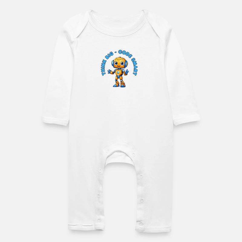 Roboter - Think big, Code Smart  - Baby Bio Strampler - Weiß