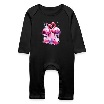 Flamingo Love Coeur Oiseau Exotique Été Rose - Grenouillère bio Bébé - noir - Devant