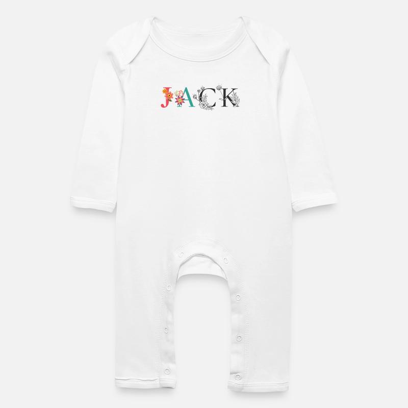 JACK Name Art avec fleurs brodées - Grenouillère bio Bébé - blanc