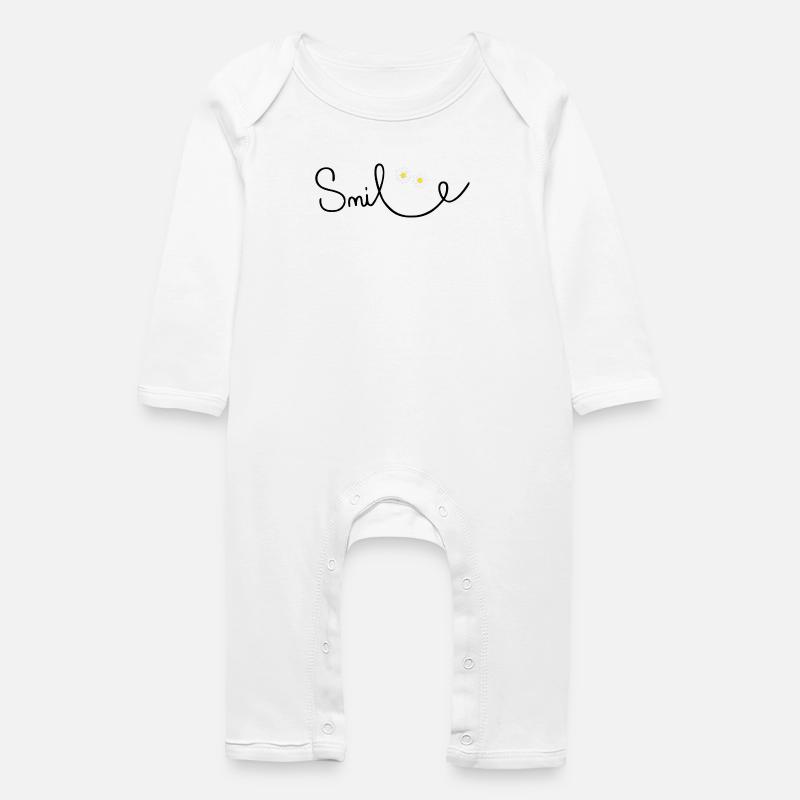 Flowery smile in cursive script - Baby Organic Romper - white