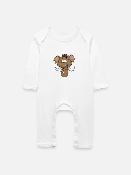 Mammut pflügt Blumen - Baby Bio Strampler - Weiß