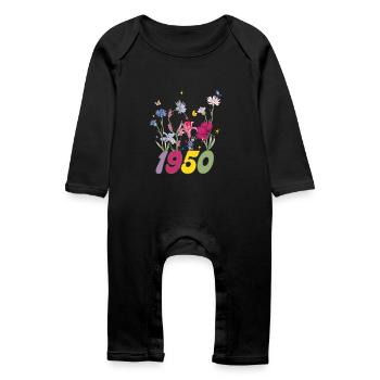 Geburtsjahr 1950 Wildblumen - Baby Bio Strampler - Schwarz - Vorne