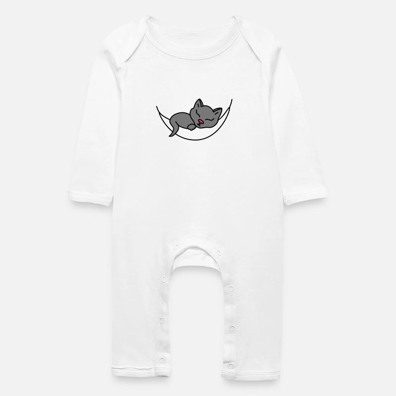 Chat endormi - Grenouillère bio Bébé - blanc