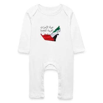 (Émirats arabes unis) Drapeau des Émirats sur la carte des Émirats AE - Grenouillère bio Bébé - blanc - Devant