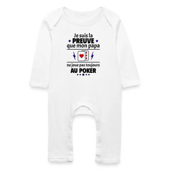 La preuve que mon papa, poker, cadeau naissance - Grenouillère bio Bébé - blanc - Devant
