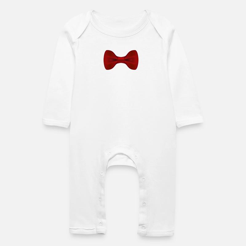 Plain Red Bow Tie - Baby Organic Romper - white