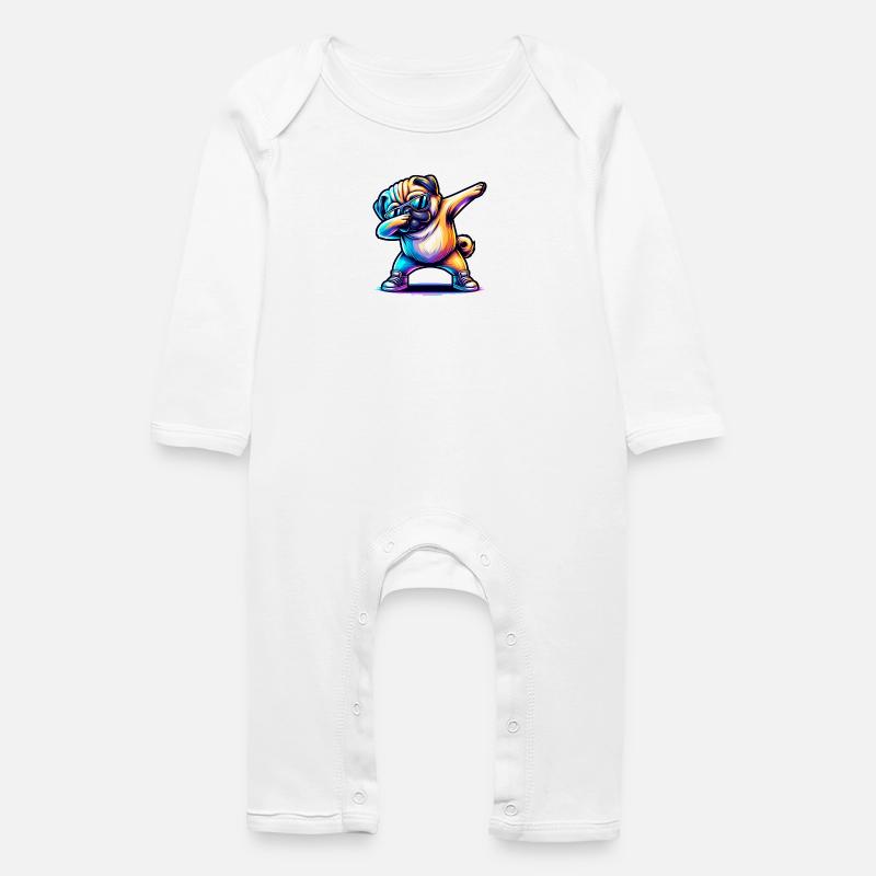 Dabbing carlin avec des lunettes de soleil et des baskets - Grenouillère bio Bébé - blanc