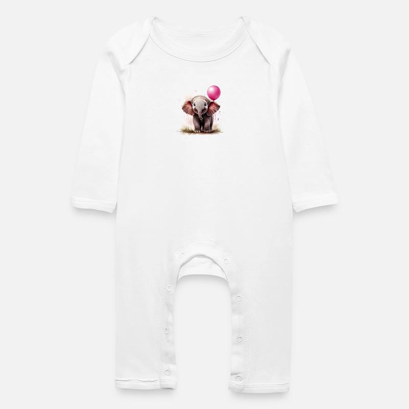 Elefant mit Luftballon - Baby Bio Strampler - Weiß