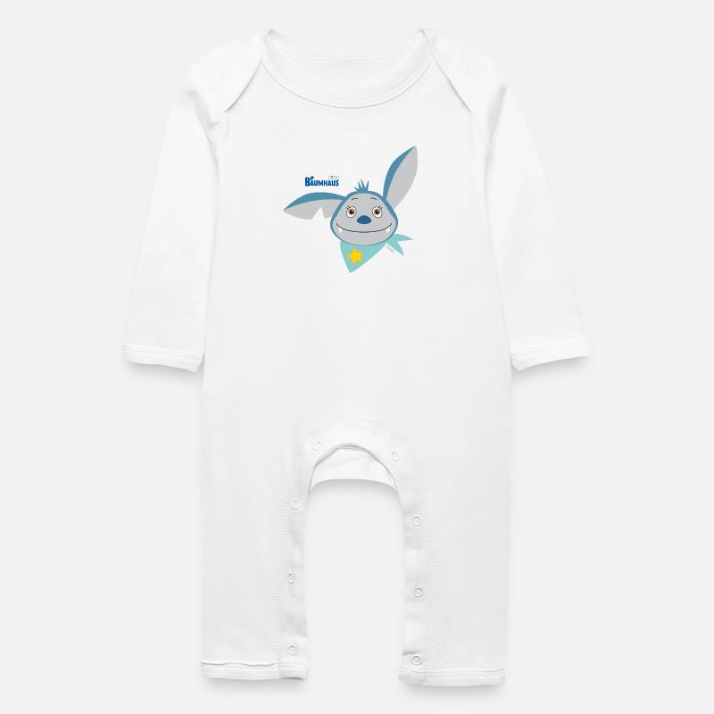 KiKA-Baumhaus mit Fidi Gesicht - Baby Bio Strampler - Weiß