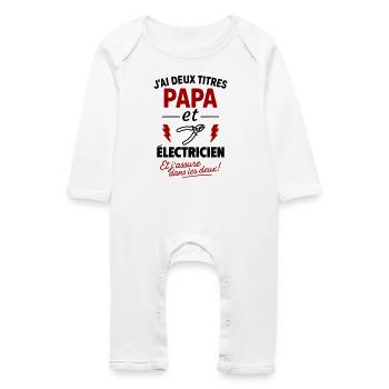 Papa Électricien idée cadeau Noël fête des pères - Grenouillère bio Bébé - blanc - Devant