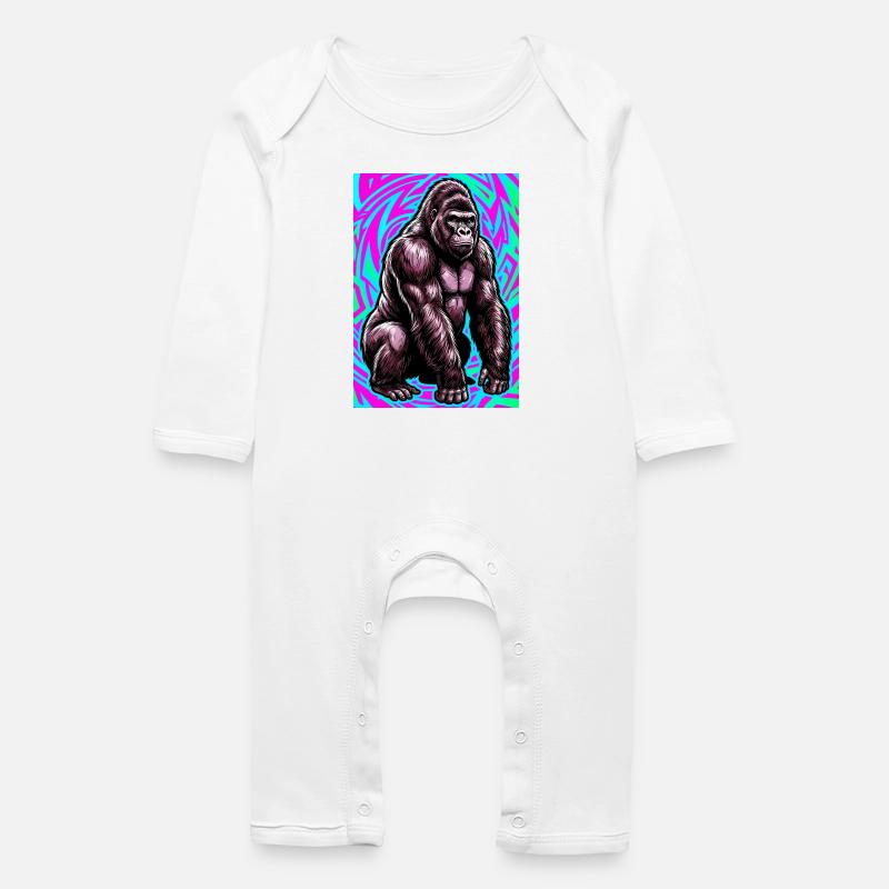 gorille - Grenouillère bio Bébé - blanc