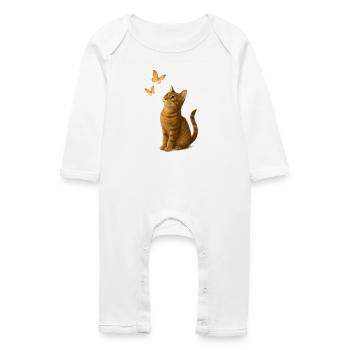 Chat curieux avec des papillons - Grenouillère bio Bébé - blanc - Devant
