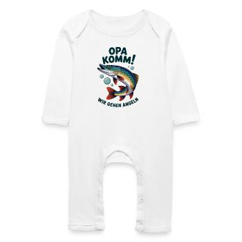 Opa komm wir gehen Angeln - springender Hecht - Baby Bio Strampler - Weiß - Vorne