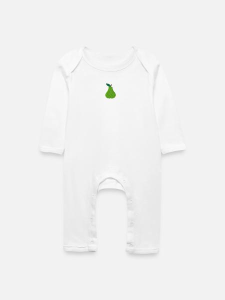 Birne bestickt - Baby Bio Strampler - Weiß
