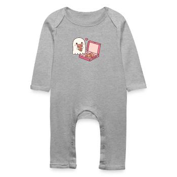 Fantôme mignon mangeant de la pizza drôle - Grenouillère bio Bébé - gris chiné - Devant