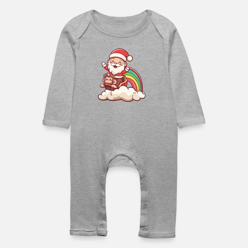 Singe Père Noël - Grenouillère bio Bébé - gris chiné